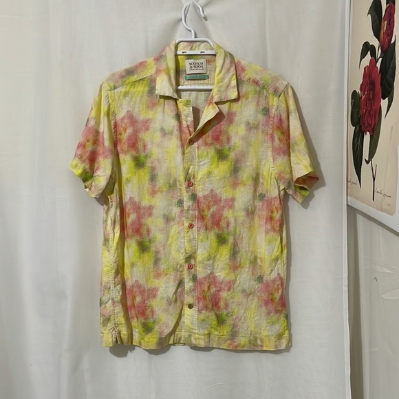 Scotch & Soda Yellow Short Sleeve Button Shirt - Picture 1 of 5